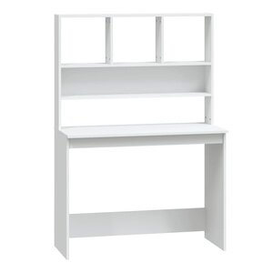 Bureau table poste de travail meuble d'ordinateur informatique étude avec étagères 102 x 45 x 148 cm bois d'ingénierie blanc 02_0023483