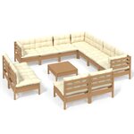 vidaXL Salon de jardin 12 Pièces avec coussins Marron miel Bois de pin