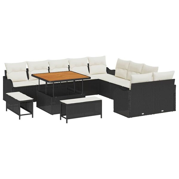 vidaXL Ensemble de canapé de jardin avec coussin 13 Pièces Noir et Crème