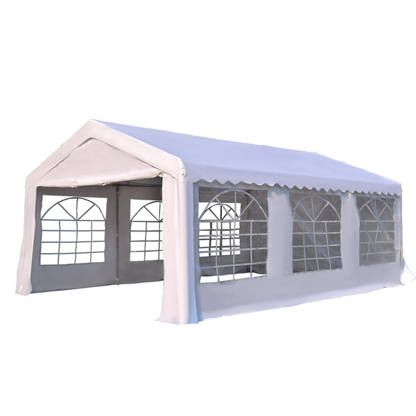 Tente de réception tonnelle de jardin 4 parois amovibles portes zippées idéal pour fête mariage soirée 6 x 4 x 2 8 m acier toile polyéthylène 180 g/m² blanc