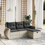 vidaXL Salon de jardin 4 Pièces avec coussins gris clair résine tressée