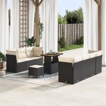 vidaXL Ensemble de Canapé de Jardin 10 Pièces avec Coussins Noir Poly Rattan Acacia
