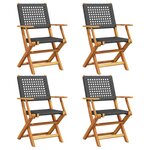 vidaXL Chaises de jardin pliantes lot de 4 noir poly rotin bois massif
