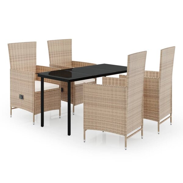 vidaXL Ensemble de salle à manger de jardin avec coussins 5 Pièces Beige