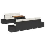 vidaXL Ensemble de jardin 8 pièces avec coussins Noir Poly Rattan Acacia