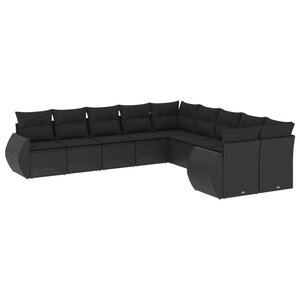 vidaXL Salon de jardin 10 Pièces avec coussins noir résine tressée