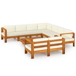 vidaXL Salon de jardin 9 Pièces avec coussins blanc crème bois d'acacia