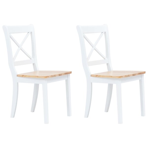 vidaXL Chaises à manger lot de 2 blanc et bois clair bois hévéa massif