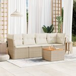 vidaXL Salon de jardin avec coussins 5 Pièces beige résine tressée