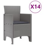 Ensemble repas jardin 15 pièces avec coussins Gris clair Poly Rotin