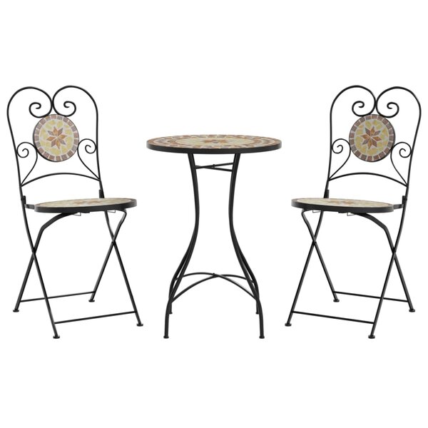 vidaXL Ensemble de bistro mosaïque terre cuite blanc fer et céramique