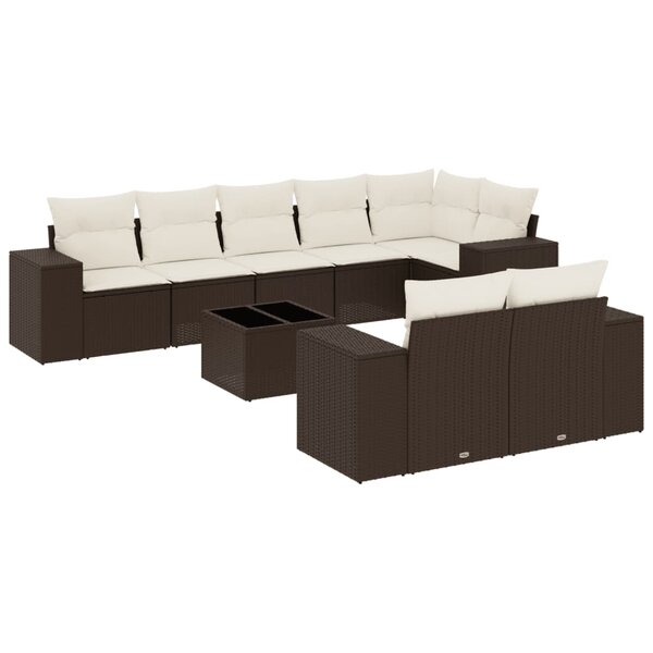 vidaXL Salon de jardin avec coussins 9 Pièces marron résine tressée