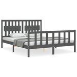 vidaXL Cadre de lit avec tête de lit gris King Size bois massif