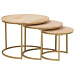 vidaXL Tables basses gigognes 3 Pièces Bois de mangue massif et acier