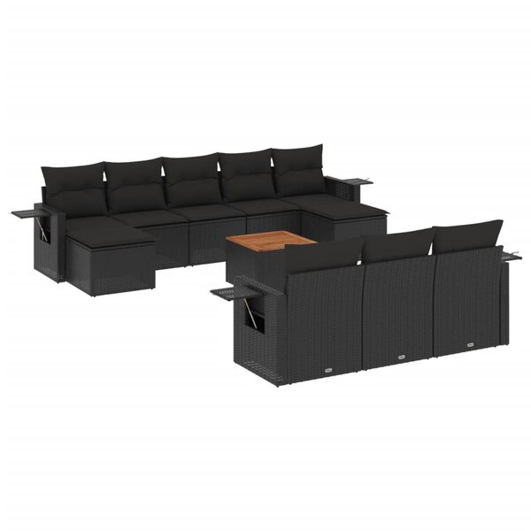 vidaXL Salon de jardin 11 Pièces avec coussins noir résine tressée