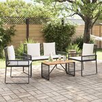 vidaXL Ensemble de meubles d'extérieur 4 Pièces Noir et blanc crème