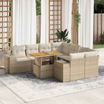 vidaXL Salon de jardin avec coussins 9 Pièces beige résine tressée