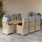 vidaXL Ensemble à manger de jardin et coussins 9 Pièces mélange beige