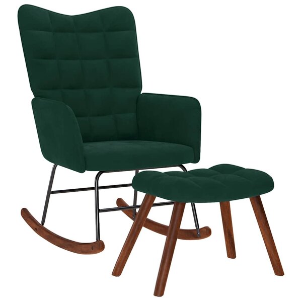 vidaXL Chaise à bascule avec tabouret en velours vert foncé