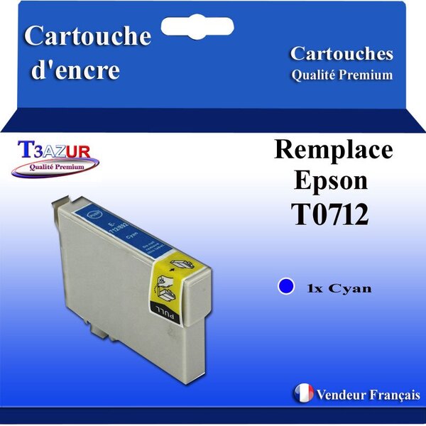 T3AZUR- Cartouche Compatible avec Epson T0713 remplace Epson Stylus Office S20 S21 SX100 SX105 SX110 SX115 SX200 SX205 SX209 SX210 SX215 SX218 SX400 SX400 Cyan