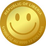 Monnaie SMILEY 1/1000 Oz Or 12$ Liberia 2026