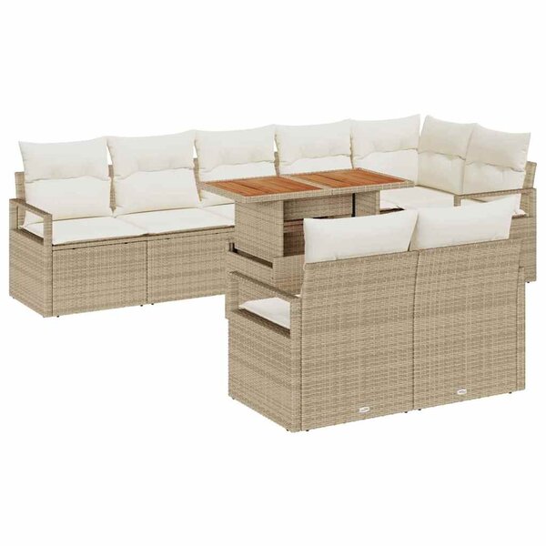 vidaXL Ensemble de canapé de jardin 9 Pièces Beige Poly rotin