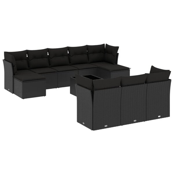 vidaXL Salon de jardin 11 Pièces avec coussins noir résine tressée
