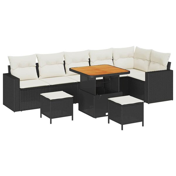 vidaXL Ensemble de canapé de jardin 9 Pièces Noir polyrotin