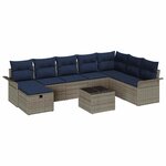 vidaXL Ensemble de canapé de jardin 9 Pièces Gris et marine polyrotin