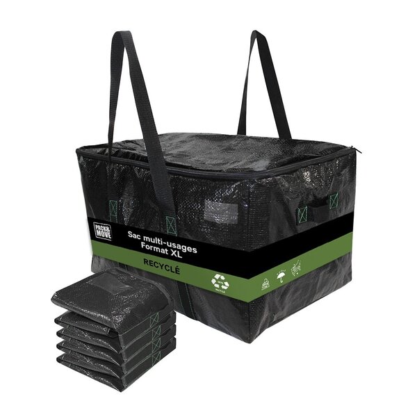 Pack and Move - Lot 4 Sacs Rangement Recylés - 55 x 35 x 30 cm - Poignées solides - Déménagement et Transport - Ultra Résistant - Réutilisable - 55L