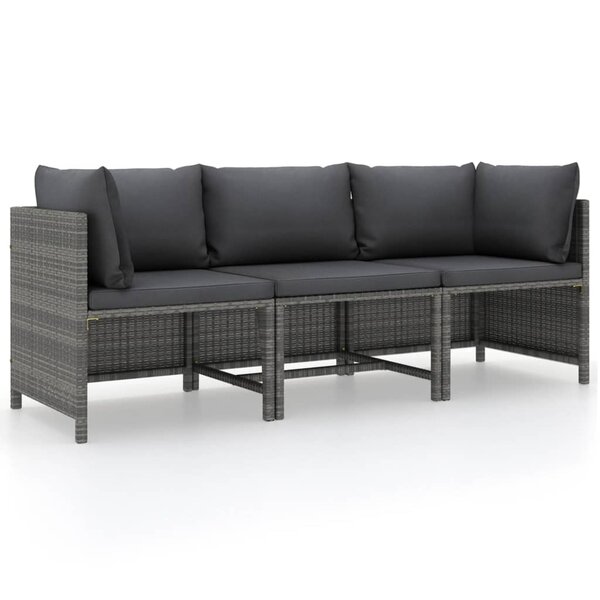 vidaXL Canapé de jardin à 3 places avec coussins Gris Résine tressée