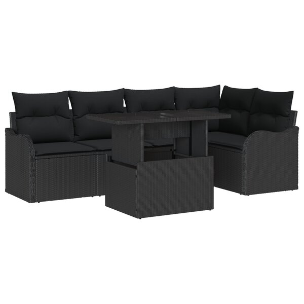 vidaXL Ensemble de salon de jardin 6 pièces avec des coussins en poly rotin noir