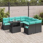 vidaXL Ensemble de canapé de jardin 9 Pièces Noir et Bleu polyrotin