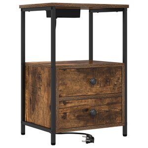 vidaXL Table de nuit avec station de chargement avec tiroir Chêne fumé