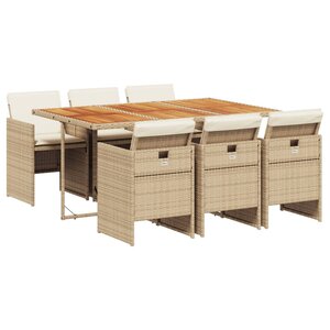 vidaXL Ensemble à manger de jardin et coussins 7 Pièces beige poly rotin