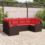 vidaXL Ensemble de canapé de jardin 6 Pièces Marron et rouge Poly rotin