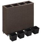 vidaXL Lit surélevé de jardin 4 pots 80x22x79 cm Résine Tressée Marron