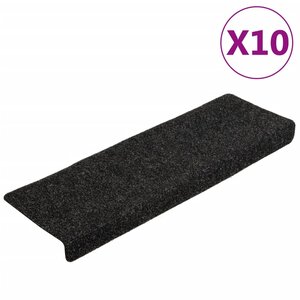 vidaXL Tapis d'escalier autocollants 10 pièces 65 x 21 x 4 cm Noir Bord rectangulaire