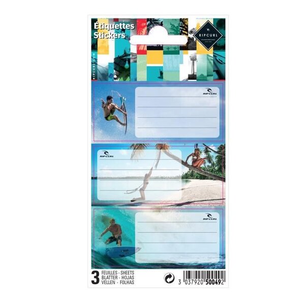 RIP-CURL LIVE THE SEARCH 9 étiquettes adhésives 3 planches - 75 x 100 mm - 3 visuels assortis sous sachet