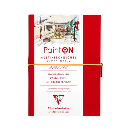 Carnet paint on mixed media a5 - 64 pages - 250g - rouge - clairefontaine