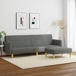 vidaXL Canapé-lit à 2 places avec repose-pied gris foncé tissu
