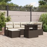 Ensemble de Canapé de Jardin 7 Pièces avec Coussins Marron Poly Rotin