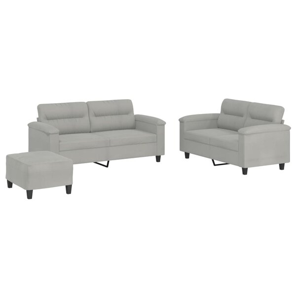 vidaXL Ensemble de canapés 3 Pièces coussins gris clair tissu microfibre