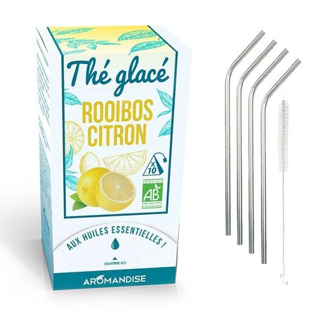 Thé glacé bio Rooibos citron + 4 pailles en inox