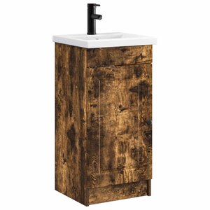 vidaXL Meuble de salle de bain avec évier Chêne fumé 42 x 40 x 84 5 cm