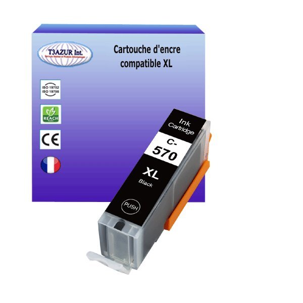 Cartouche compatible avec Canon Pixma TS8050, TS8051, TS8052, TS8053, TS9050, TS9055 remplace Canon PGI-570 XL Noire - T3AZUR