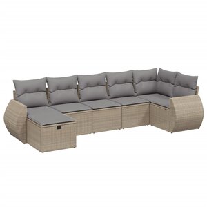 vidaXL Salon de jardin avec coussins 7Pièces mélange beige résine tressée