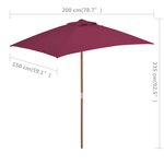 vidaXL Parasol avec mât en bois 150 x 200 cm Bordeaux