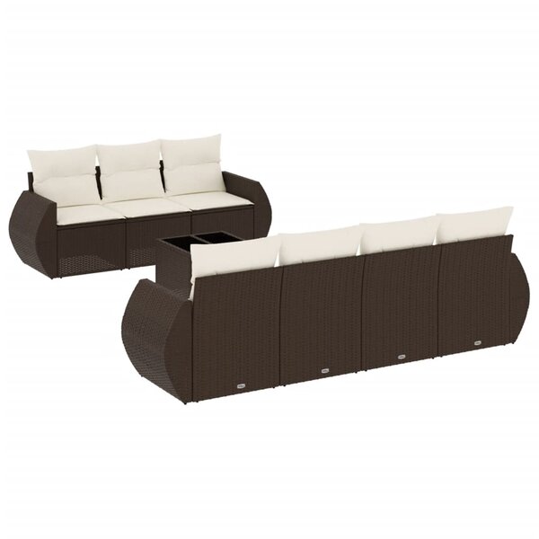 vidaXL Salon de jardin 8 Pièces avec coussins marron résine tressée