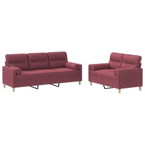 vidaXL Ensemble de canapés 2 Pièces avec coussins rouge bordeaux tissu